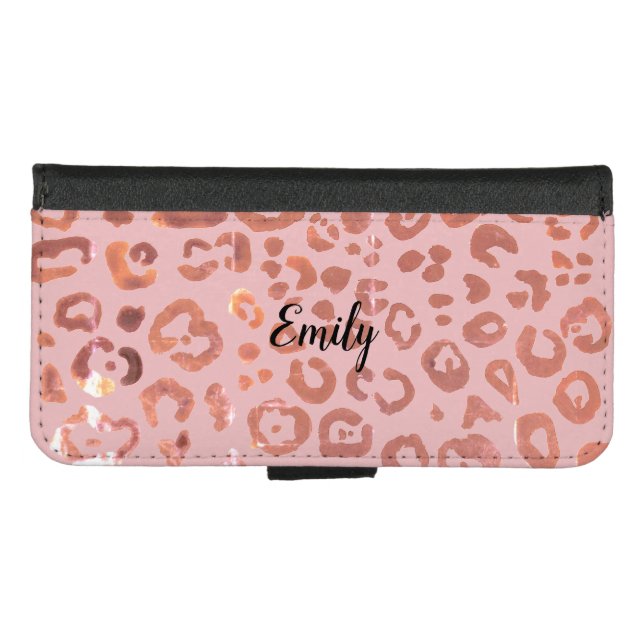 Pink Leopard Print Animal Print Pattern iPhone Wallet Case (Front (Horizontal))