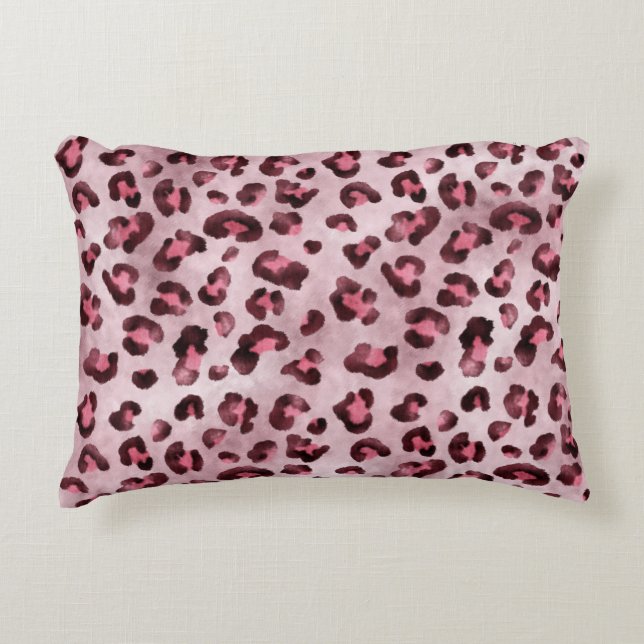 Pink Leopard Print Artistic Wild Cat Fur Texture Accent Pillow (Front)
