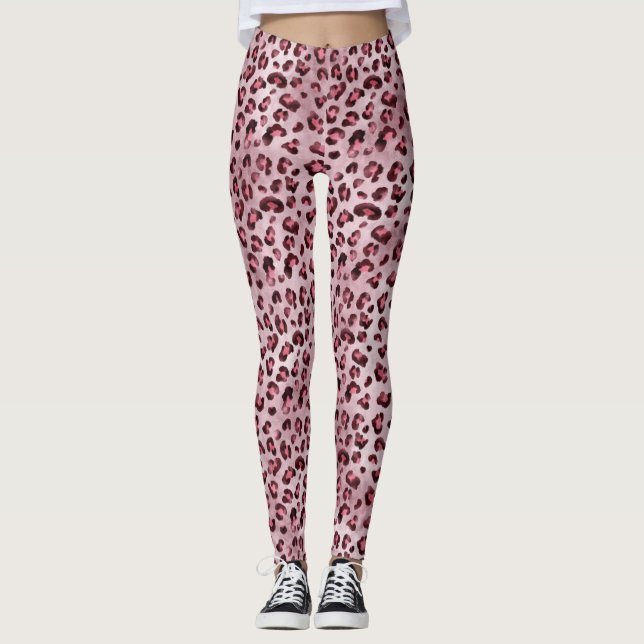Pink Leopard Print Artistic Wild Cat Fur Texture Leggings (Front)