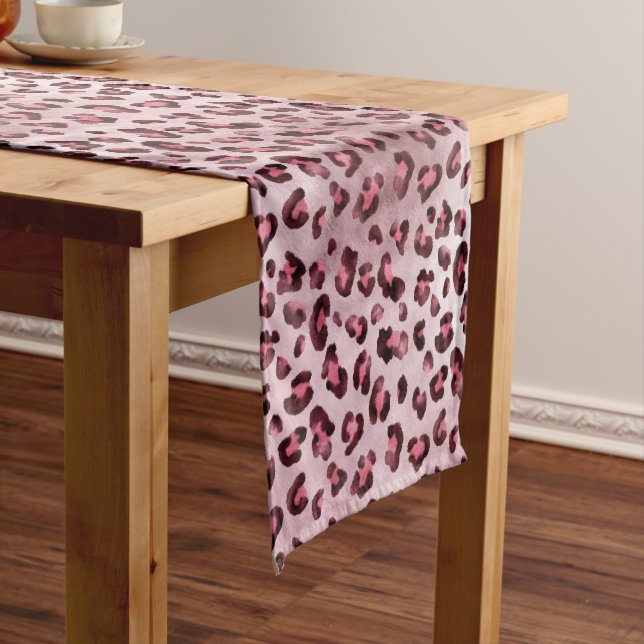 Pink Leopard Print Artistic Wild Cat Fur Texture Short Table Runner (In Situ)
