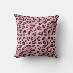 Pink Leopard Print Artistic Wild Cat Fur Texture Throw Pillow