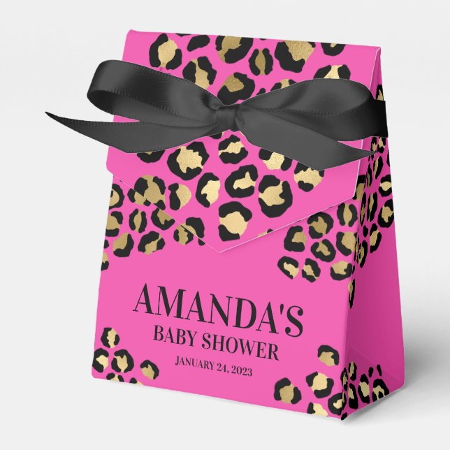 Pink Leopard Print Baby Shower Favor Boxes (Front Side)