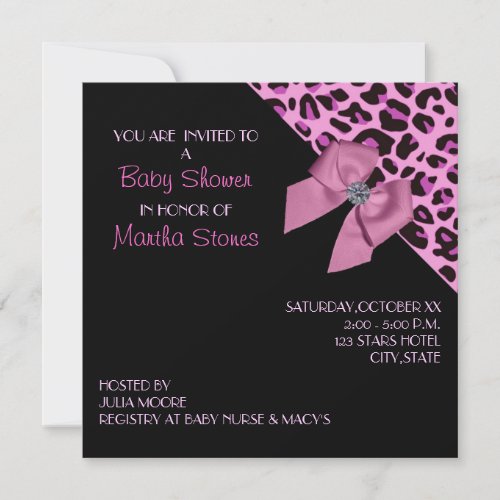 Pink Leopard Print Baby Shower Custom Invites