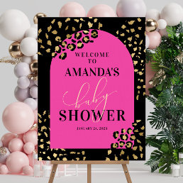 Pink Leopard Print Baby Shower Welcome Sign