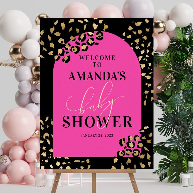 Pink Leopard Print Baby Shower Welcome Sign (Creator Uploaded)
