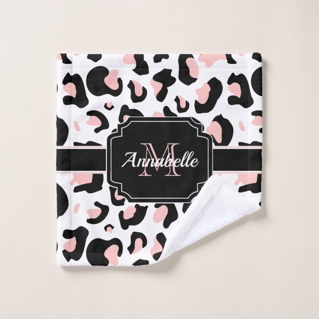 Pink Leopard Print Bath Towel Set (Wash Cloth)