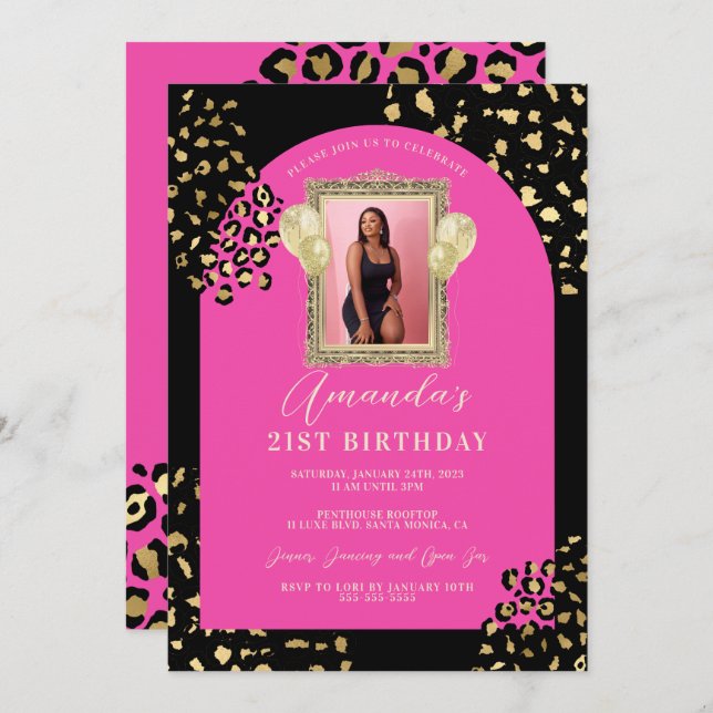 Pink Leopard Print Birthday Invitation (Front/Back)