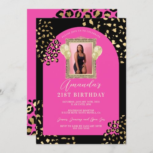 Pink Leopard Print Birthday Invitation
