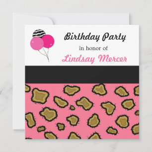 Pink Leopard Print Birthday Invitation