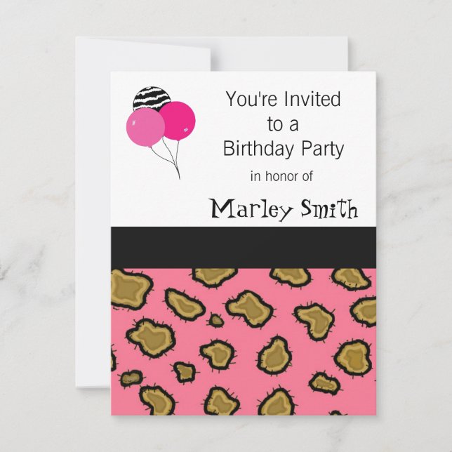 Pink Leopard Print Birthday Invitations (Front)