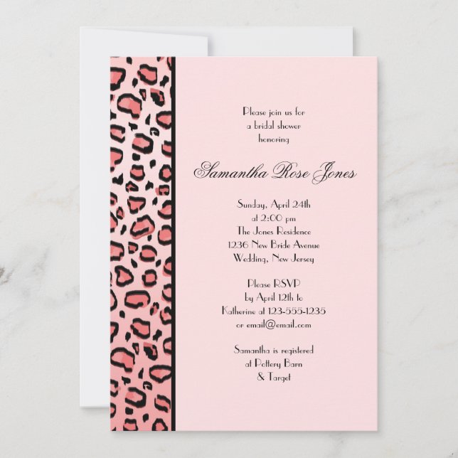 Pink Leopard Print Bridal Shower Left Stripe Invitation (Front)