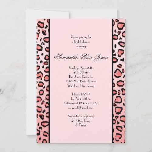 Pink Leopard Print Bridal Shower Two Stripes Personalized Invitations