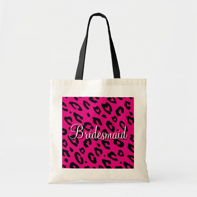 Pink leopard print bridesmaid wedding tote bag (Front)
