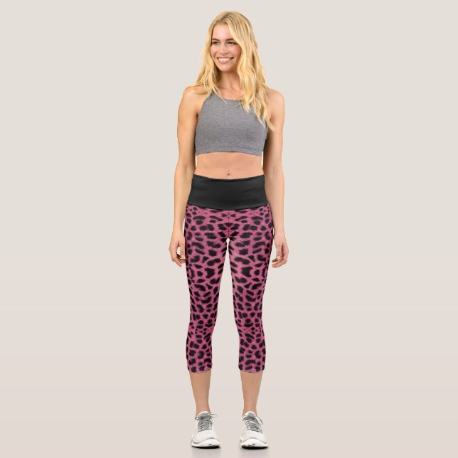 Pink Leopard Print Capri Leggings (Front)