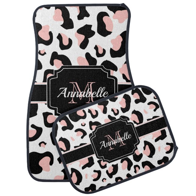 Pink Leopard Print Car Floor Mat (Set)