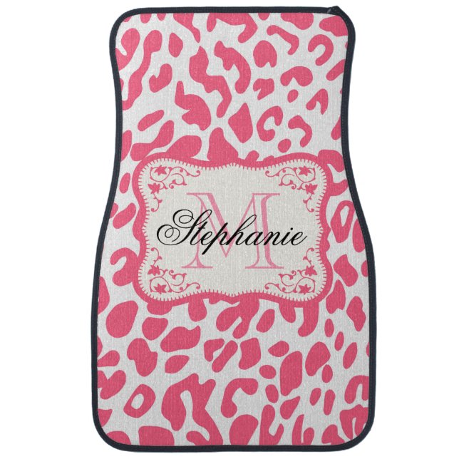 Pink Leopard Print Car Floor Mat (Front)