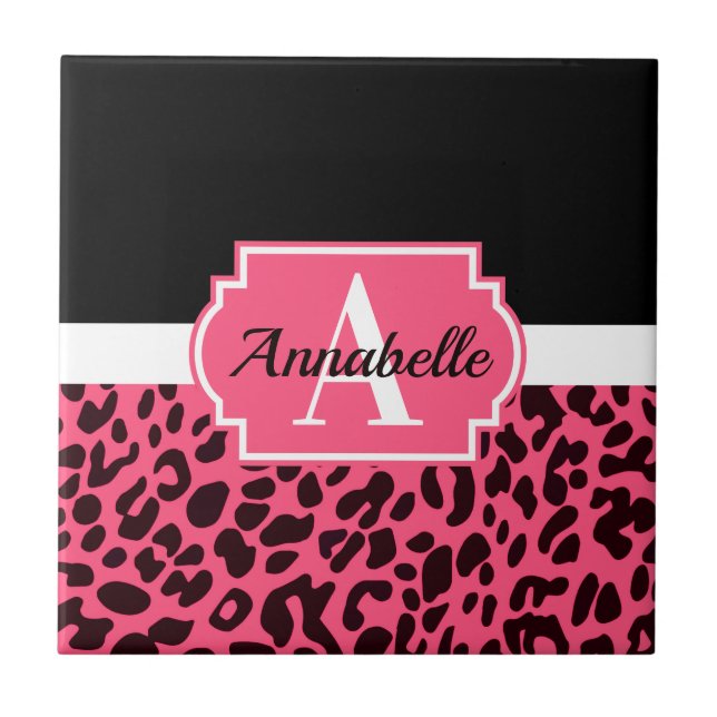 Pink Leopard Print Ceramic Tile (Front)