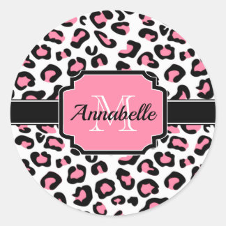 Pink Leopard Print Classic Round Sticker