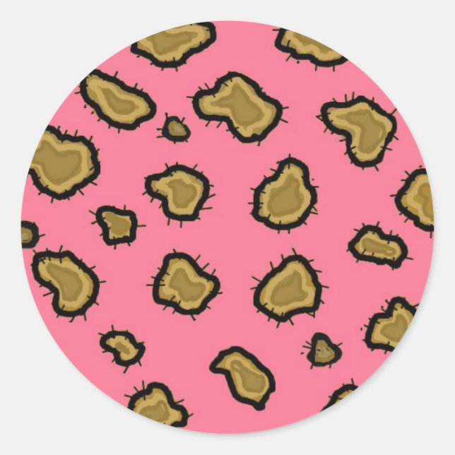 Pink Leopard Print Classic Round Sticker (Front)