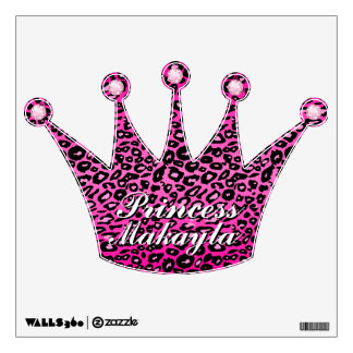 Pink Leopard Print - Custom Name Crown Wall Decal