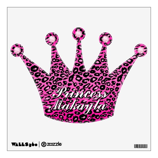 Pink Leopard Print - Custom Name Crown Wall Decal (Front)