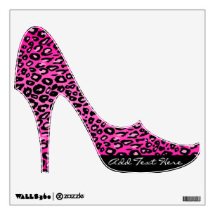 Pink Leopard Print Custom Text Stiletto Wall Cling Decal