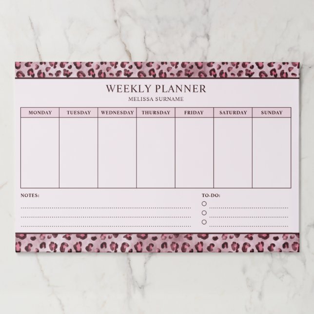 Pink Leopard Print Custom Weekly Planner Schedule Paper Pad (Front)