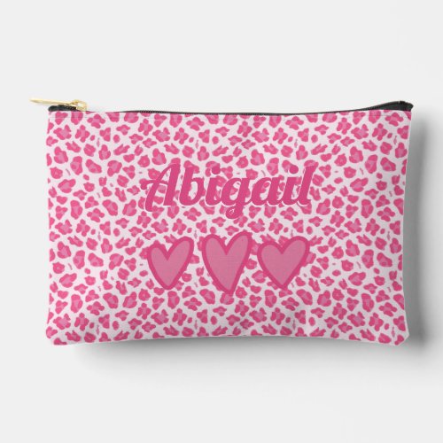 Pink Leopard Print Cute Personalized  Accessory Pouch