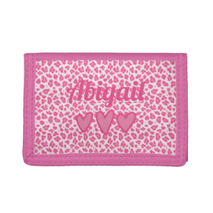 Pink Leopard Print Cute Personalized Kids Tri-fold Wallet