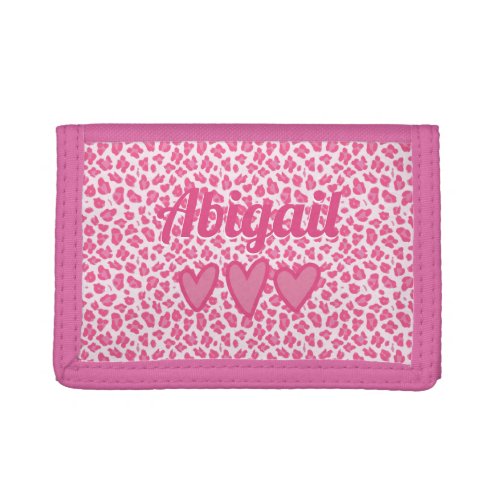 Pink Leopard Print Cute Personalized Kids Trifold Wallet