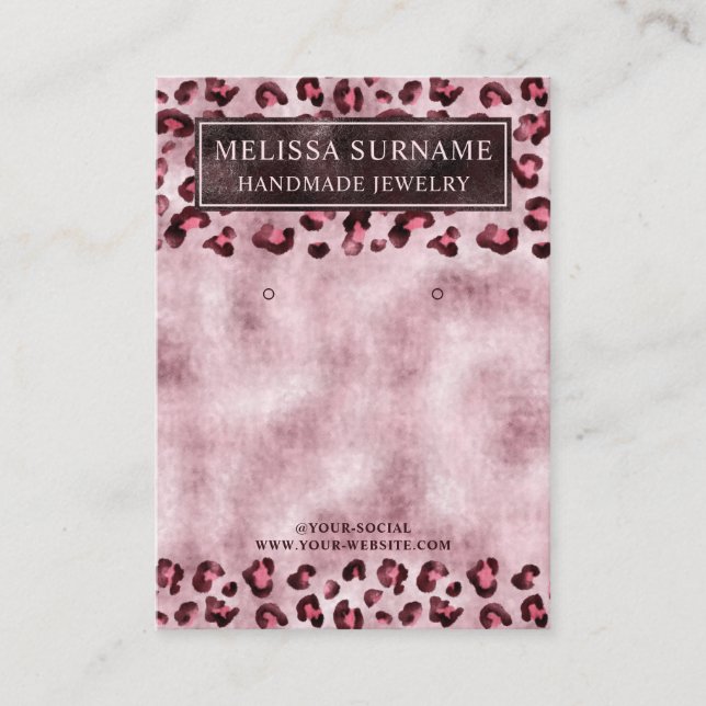 Pink Leopard Print Faux Foil Jewelry Display Card (Front)