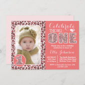 Pink Leopard Print First Birthday Party Invitation (Front/Back)