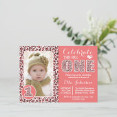 Pink Leopard Print First Birthday Party Invitation (Standing Front)