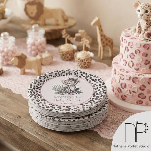 Pink Leopard Print Girl Cub Paper Plates