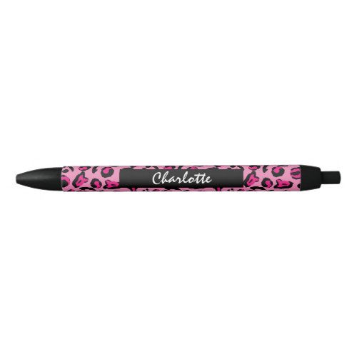 Pink Leopard Print Glam Girly Personalized Black Ink Pen