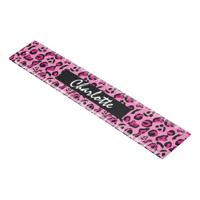 Pink Leopard Print Glam Girly Personalized Ruler (Angled)