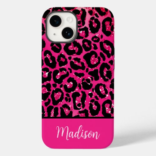 Pink Leopard Print Glitter Case_Mate iPhone 14 Case