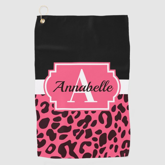 Pink Leopard Print Golf Towel (Front)