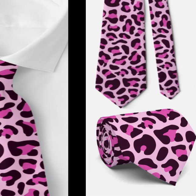 Pink Leopard Print Groomsmen Punk Rock Weddings Neck Tie (Creator Uploaded)
