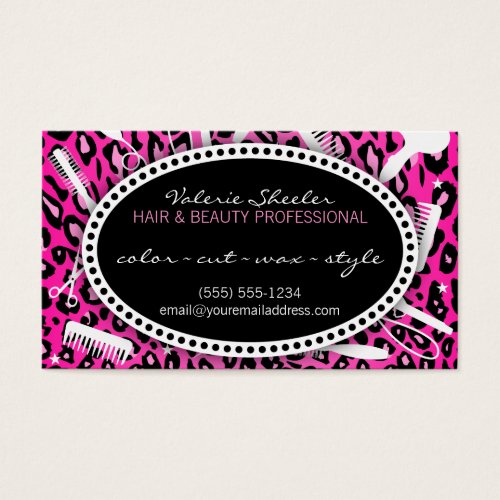 Pink Leopard Print Hair &amp; Beauty Coupon Discount Business Card