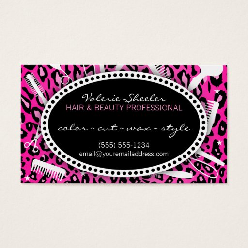 Customizable Pink Leopard Print Hair &amp; Beauty Coupon Discount Business Card