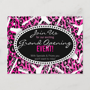 Pink Leopard Print Hair Salon Grand Opening Invitation Postcard