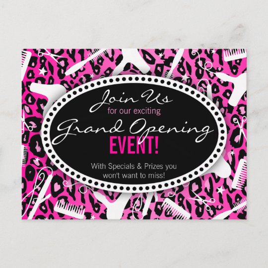 Pink Leopard Print Hair Salon Grand Opening Invitation Postcard