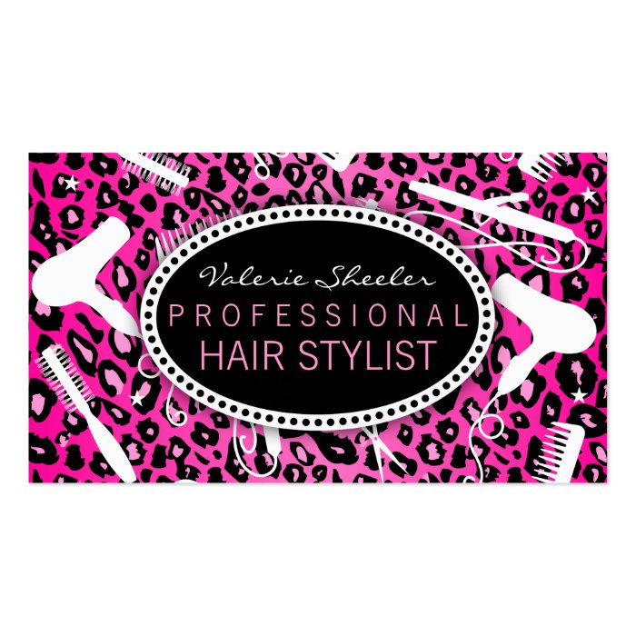 Pink Leopard Print Hair Salon Tools (Custom) Business Cards