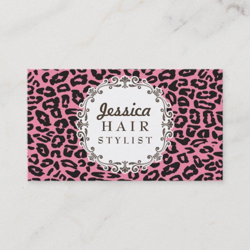 Pink Leopard Print Hair Stylist Appointment Cards Business Cards