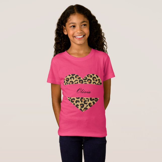 pink leopard print heart girl  T-Shirt (Front Full)