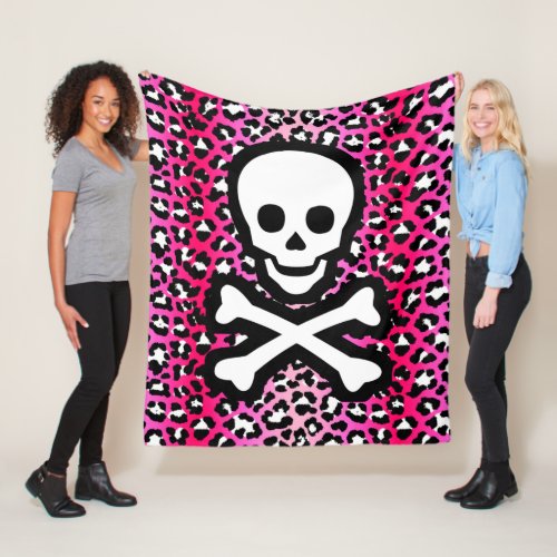 Pink Leopard Print Jolly Roger Pirate Skull Punky Fleece Blanket