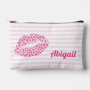 Pink Leopard Print Kiss - Personalized Accessory Pouch