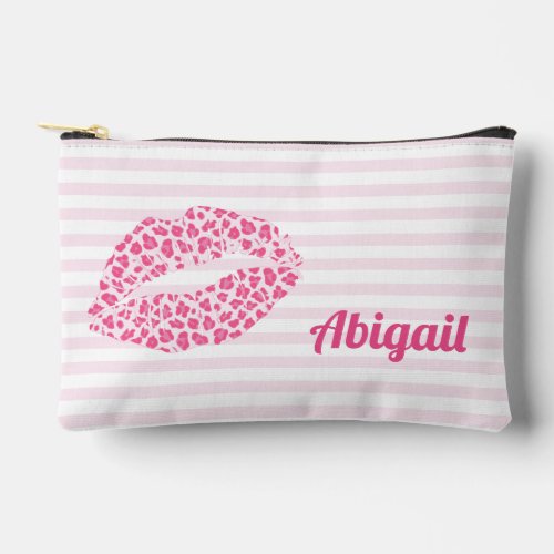 Pink Leopard Print Kiss _  Personalized Accessory Pouch