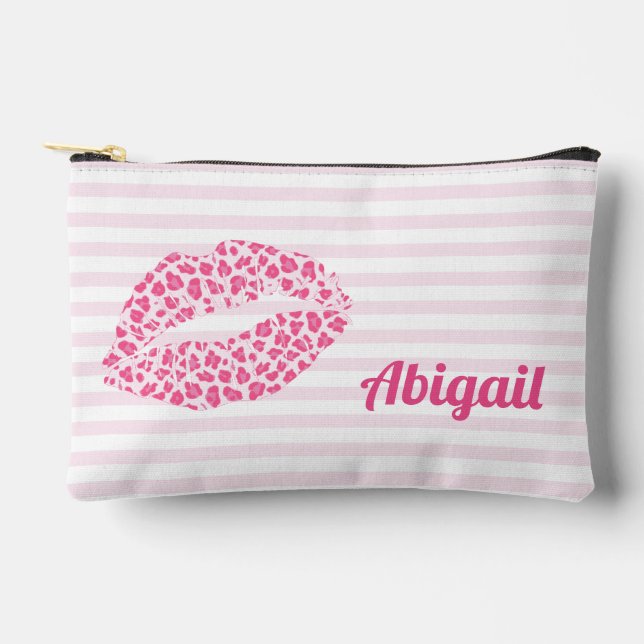 Pink Leopard Print Kiss -  Personalized Accessory Pouch (Front)